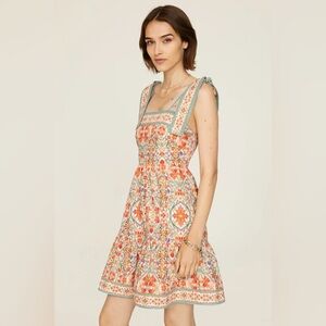 Shoshanna Faye Embroidered Cotton-blend Minidress In Apricot Multi